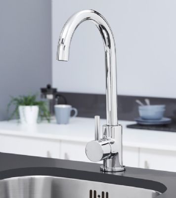 EVO ELERA CHROME MONO SINGLE LEVER SIDE ACTION SWAN NECK KITCHEN SINK MIXER TAP with SWIVEL SPOUT, KTAP006CP EVO ELERA CHROME MONO SINGLE LEVER SIDE ACTION SWAN NECK KITCHEN SINK MIXER TAP with SWIVEL SPOUT, KTAP006CP